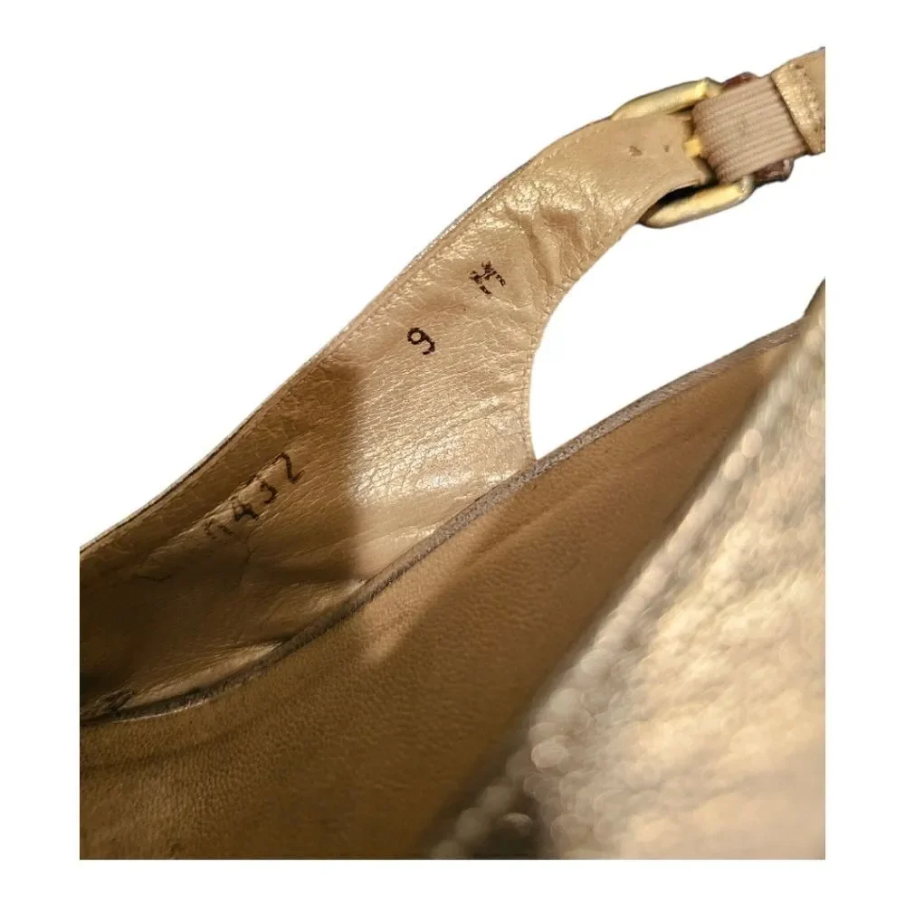 STUART WEITZMAN "Jean" Pewter Metallic‎ Leather Wedge Sandal - Size 9 - Picture 8 of 11